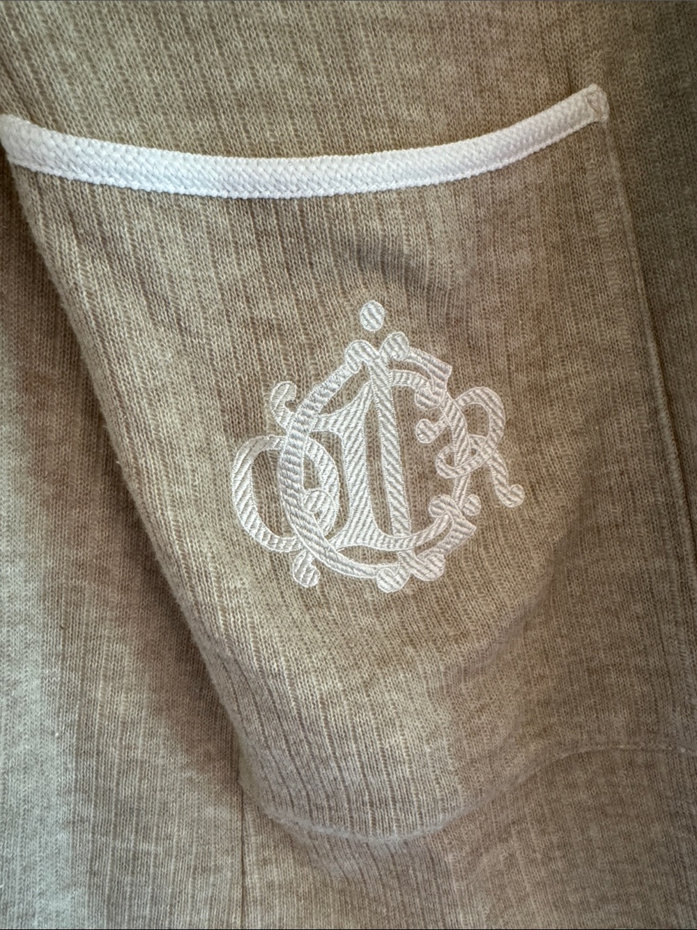 Christian Dior Cream-Trim Tan Knit Open Cardigan with Embroidered Monogram
